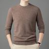 Men's Pure Wool Round Neck Base Layer Sweater - Solid Color Versatile Knitwear for Autumn/Winter