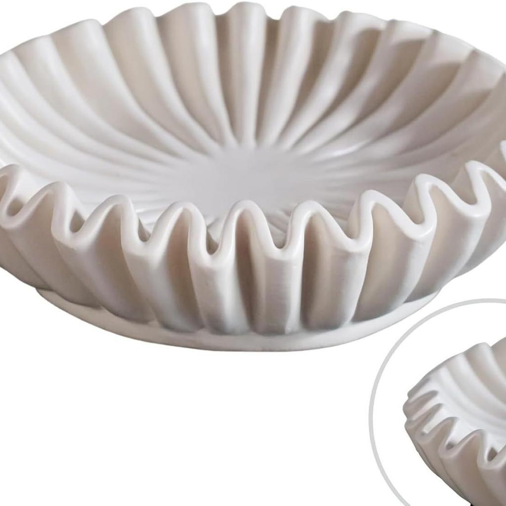 Fluted Ruffled Decorative Bowl for Living Room Coffee Table Bookshelf Console Table Styling Home Decor, Elegant Accent Piece