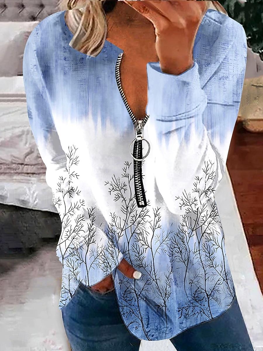 

Женская футболка с цветочным графическим принтом, винтажная, модная, стильная, с длинным рукавом, с круглым вырезом, обычная, на каждый день, с принтом на молнии, желтая, синяя, зеленая, весна, осень, зима S