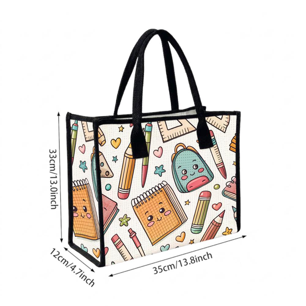 Cute Kawaii School Stationery Printed Tote Bag Casual Daily Portable Shoulder Bag For Shopping School Commute