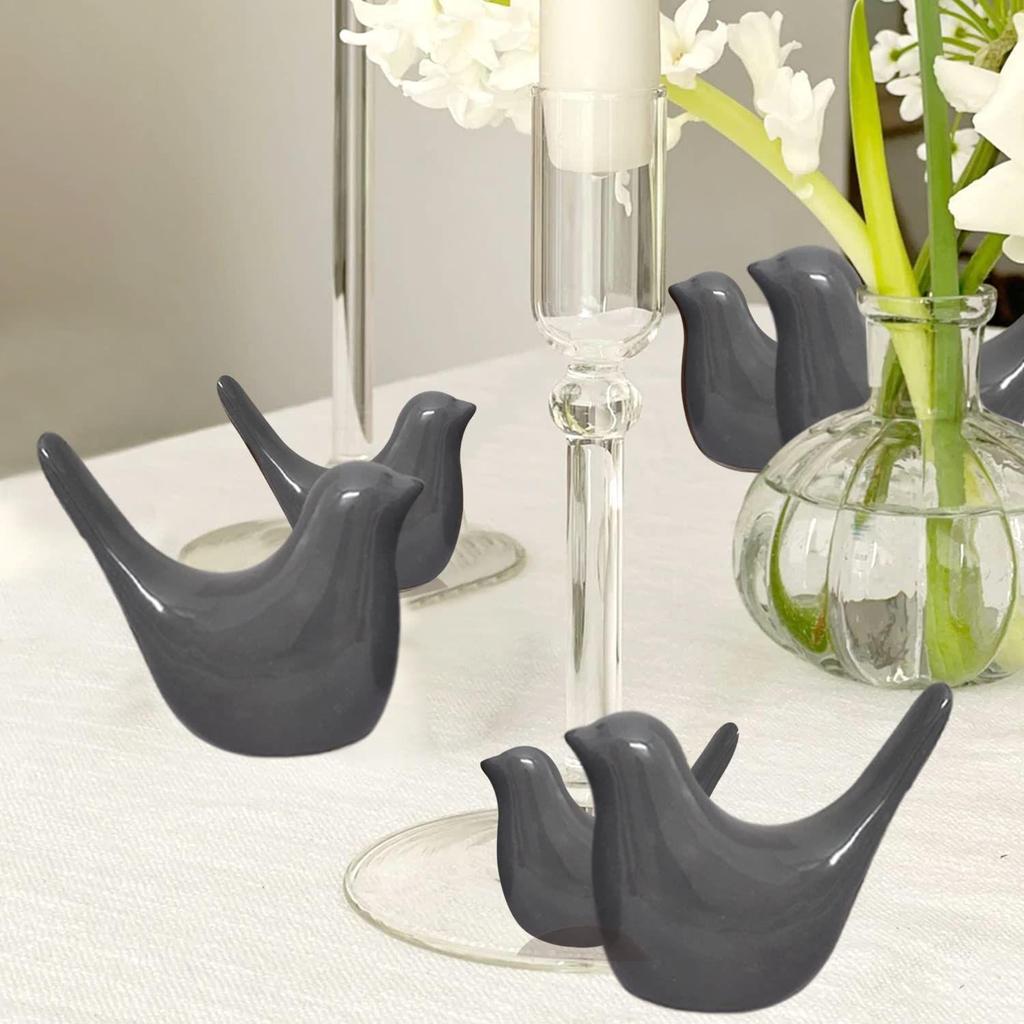 Creative Grey Birds Glossy Ceramic Birds Figurines Home Decorations Accessories Party (Pack of 6, Solid Grey)