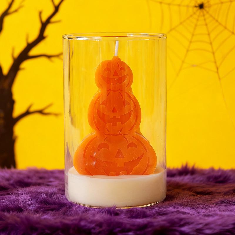 Pumpkin-Shaped Candle: Creative Home Decoration for Halloween & New Year s Atmosphere, Includes Cup.