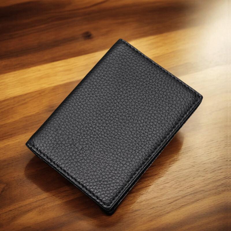 Transparent ID Window Credit Card Holder Durable Soft Multi Card Slots Top-grain Leather Bifold Thin Small Wallet Black Coffee