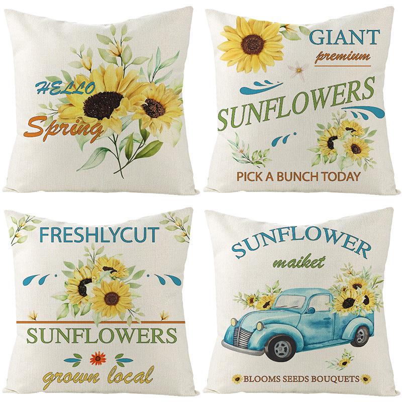 Polyester Pillowcase Sunflower Print Home Living Room Sofa Bedroom Bedside Pillow Case