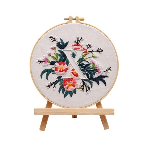 Floral Letter Embroidery Kit A To Z Embroidery Starter Kit with Hoop Fabric
