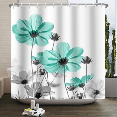 Ink Painting Flower Shower Curtain Elegant Daisy Abstract Floral Bathroom Curtain Creative Simple Waterproof Bath Curtain Decor