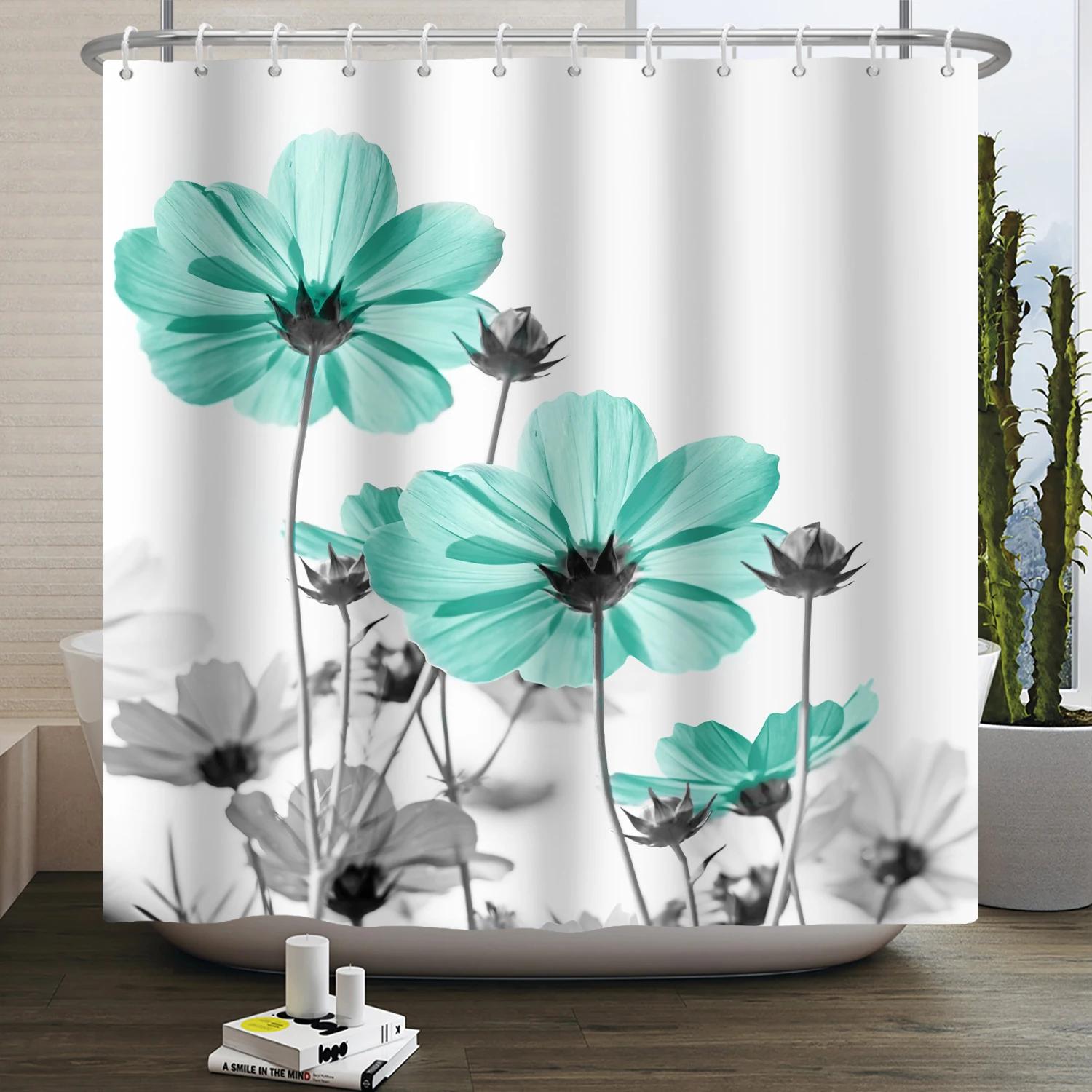 

Живопись тушью Занавеска для душа с цветами Элегантная ромашка Абстрактная цветочная занавеска для ванной Креативная простая водонепроницаемая занавеска для ванны Декор W90xH180cm