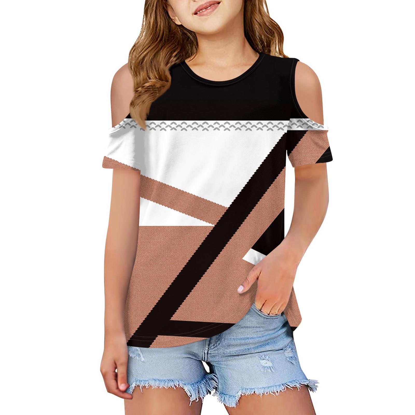 

Детская летняя модная футболка с росой на плечах, круглый воротник, полосатая куртка для отдыха 100 коричневый