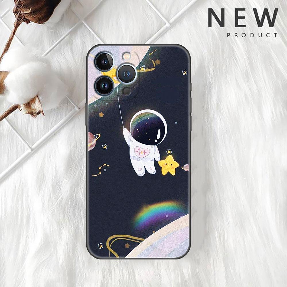Astronaut Universe Funda Case For Apple iPhone 14 11 13 12 Pro 7 XR X XS Max 8 Plus 6 6S 14Pro Black Soft Phone Shell