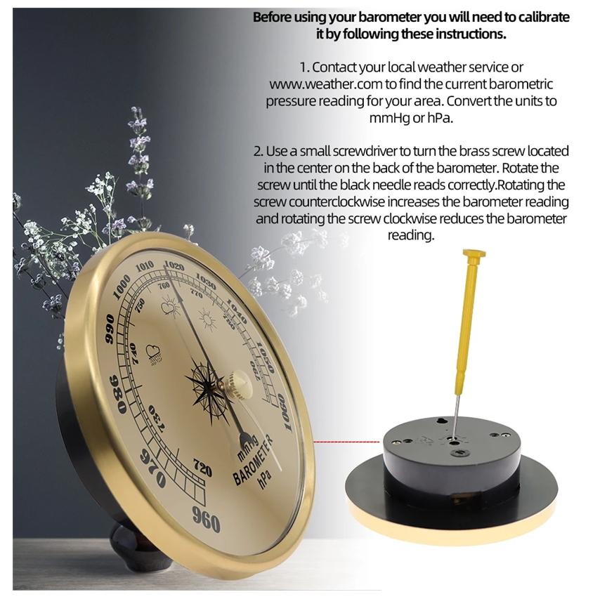 Wall Mounted Household Barometer 960-1060hPa Pressure Gauge Weather Station Metal Wall Hanging Barometer Thermometer  90mm