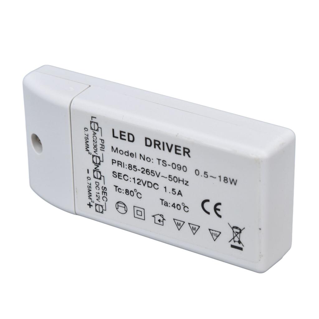 LED Transformer 18W 12VDC 1.5A Constant Current LED Driver for Cabinet Light DIY Lamp AC 85‑265V