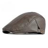 PU Leather Beret Hat for Men Women British Retro Style Winter Warm Thickened Flat Cap Fashion Newsboy Cabbie Hat Casual Duckbill Cap