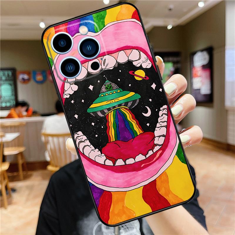 Aesthetics Cartoon Alien Space Phone Case For iPhone 15 13 12 11 14 Pro Max Mini X XR XS Max SE 2020 2022 7 8 15 Plus Cover
