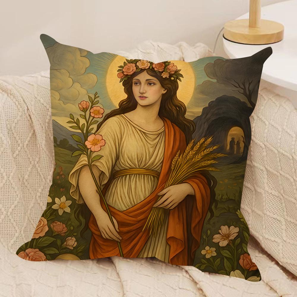 Retro Nordic Mythology Cushion Cover Silky Short Plush Invisible Zipper Dustproof Sofa Pillow Case For Home Decor
