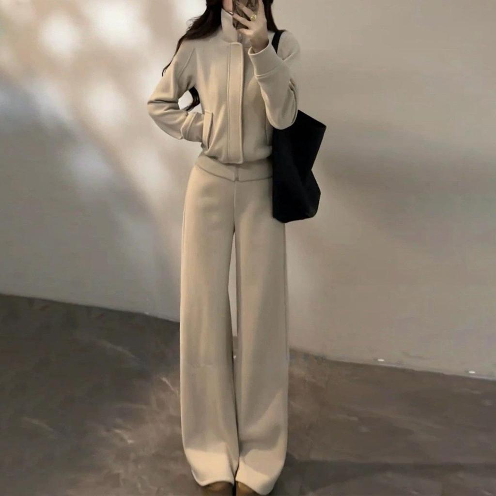 Korean Hot Girl Spring 2026 Slimming Hoodie & Floor-Length Pants Set for Women