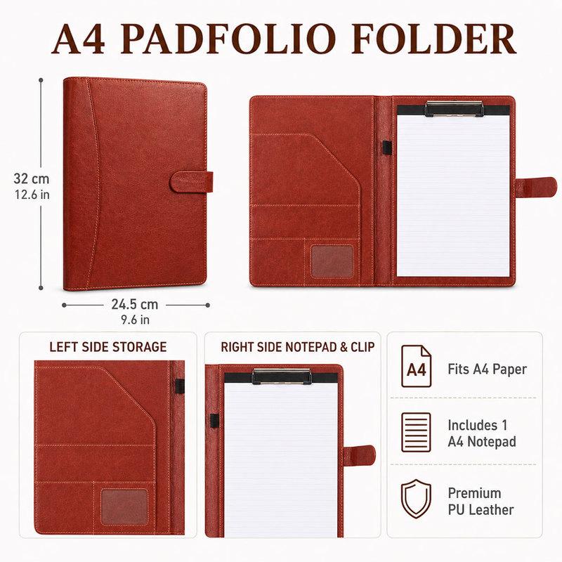 1-pack A4 leather folder/business manager folder, magnetic clasp design, with storage function and note pad