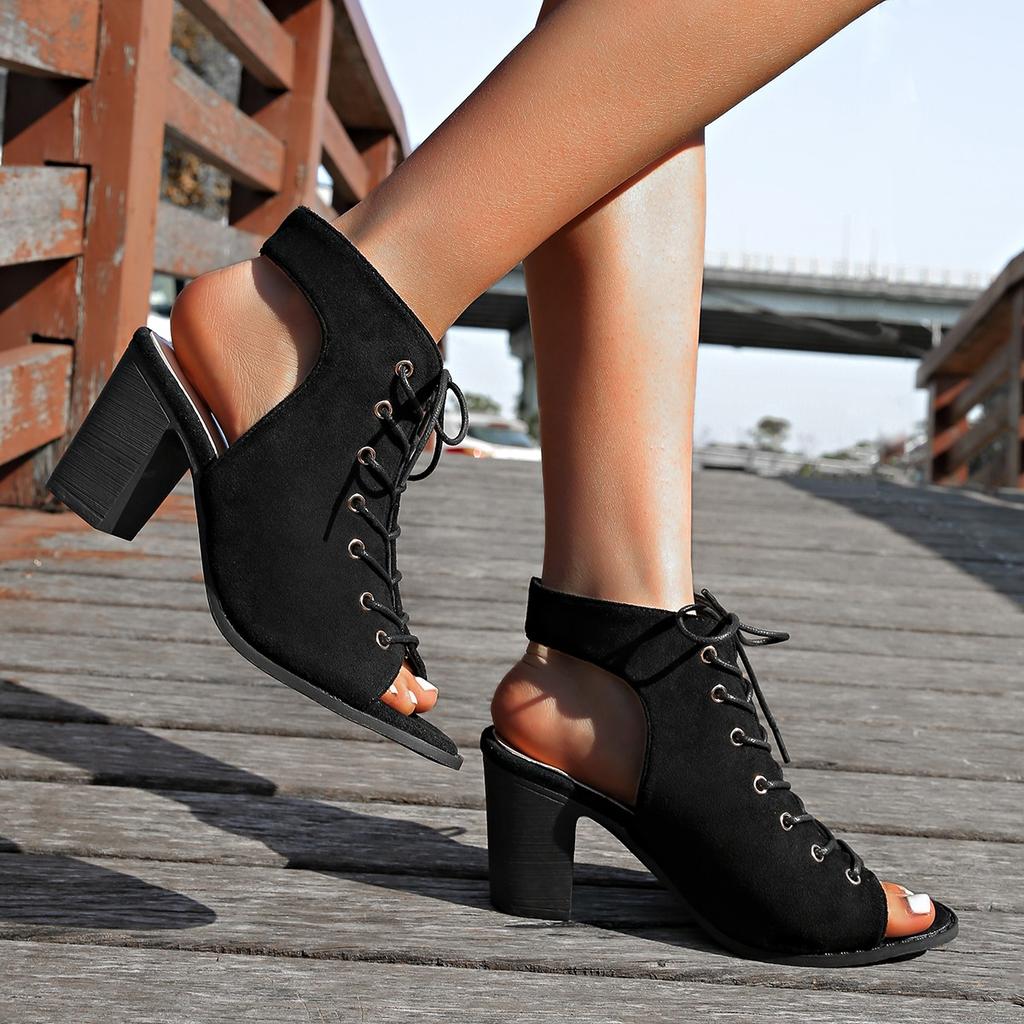 Fashion Sandalias De Mujer Women High Heels Dance Shoes Summer New Woman Suede Peep Toe Fashion Party Shoes Lace-up Female Sandals