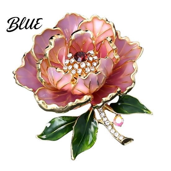 Sweater Brooch Pin Women Sparkling Rhinestones Enamel Peony Shape Lapel