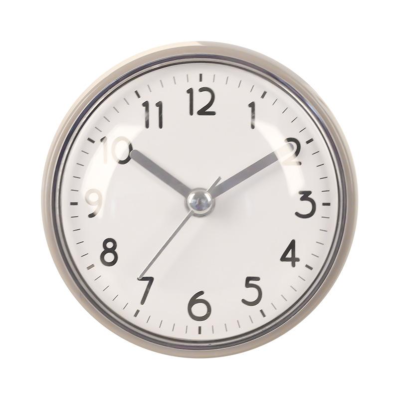 

Мини настенные часы на присоске для ванной комнаты, стеклянные, противотуманные, водонепроницаемые, кухонные, настенные часы на присоске, кварцевые часы gray on white