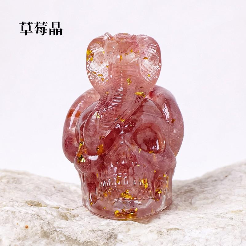 Natural Crystal Chips Resin Snake Wrapped Skull Ornament Halloween Bar Craft Decor