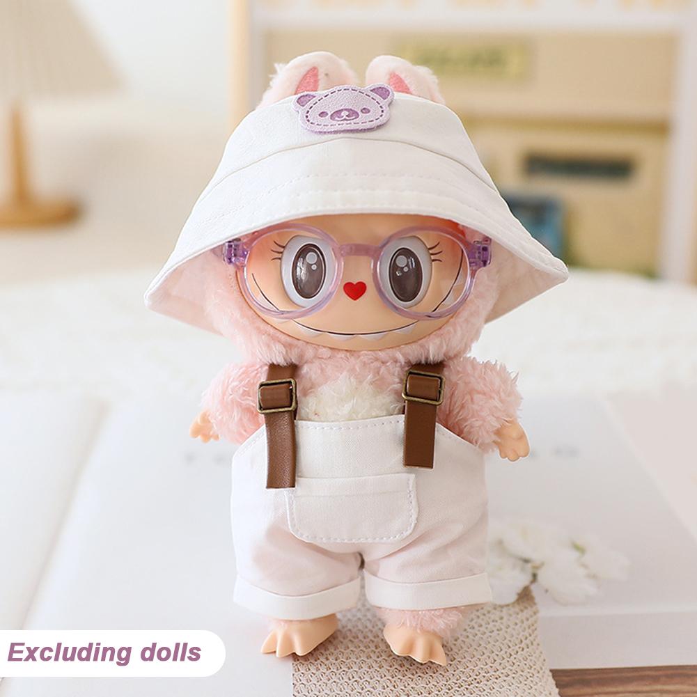For 17cm Doll Clothes Fashion Bucket Hat Overalls Doll Clothes Color Match Hoodies Dolls Accessories Cute Decoration Little Clothes