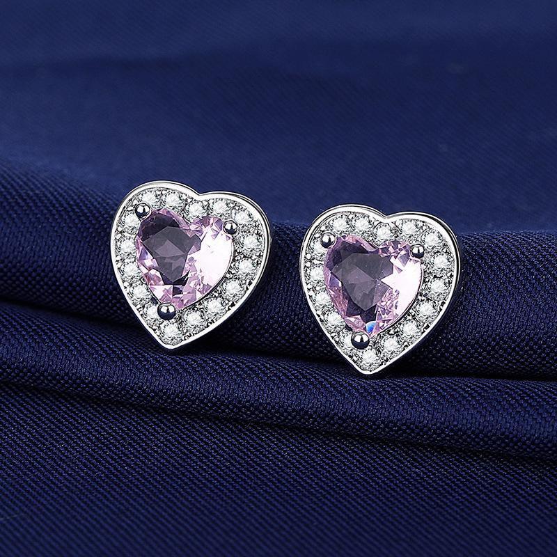 European and American Hot-Selling Heart-Shaped Earrings with Simulated Diamond Zircon