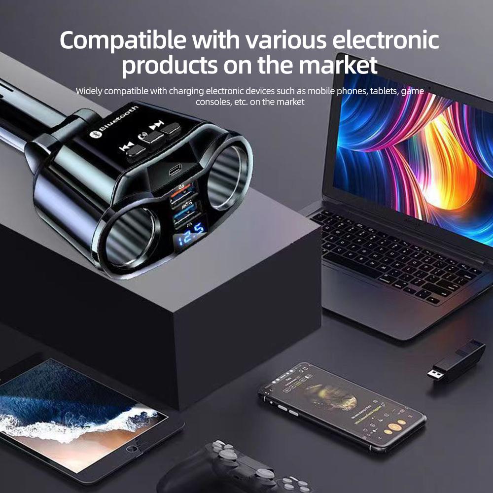 Car Cigarette Lighter 12V-24V Socket Splitter Charger PD QC3.0 Fast Charger C Ports Dual USB 4.8A Digital Display Power Adapter