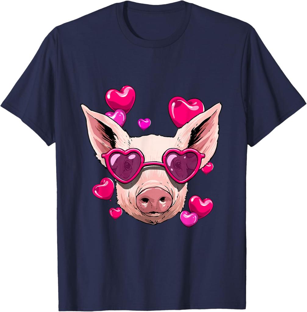 Pig Wearing Heart Sunglasses Valentines Day Farm Animal Lover Graphic Tee