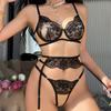 Sex set Sexy fun French ultra-thin embroidered lace small garter three-piece set