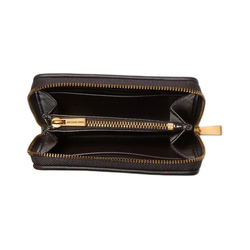 Michael Kors Jet Set Gold Hardware Logo Jacquard Polyester (Polyester) Wallet Small Unisex Couple Size Natural Color