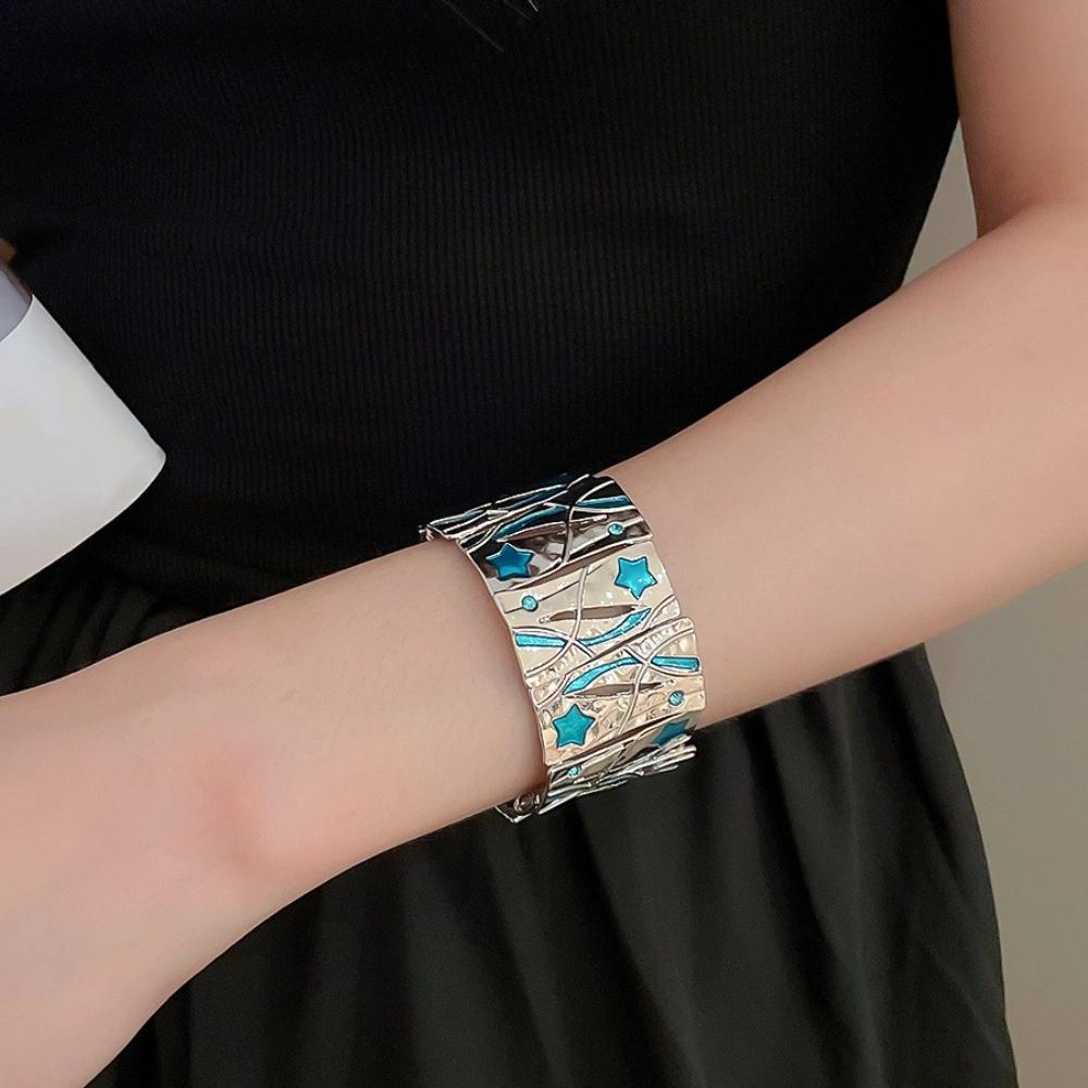 Blue/Yellow Star Zinc Zinc Alloy Bracelet Hand Ring Women's Hand Bracelet Elastic Square Star Bangle  Girl