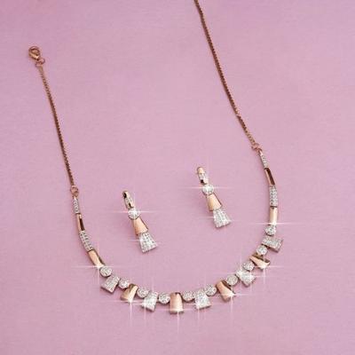 Stunning Two Tone Rose Gold Plated CZ Necklace Set For Women
