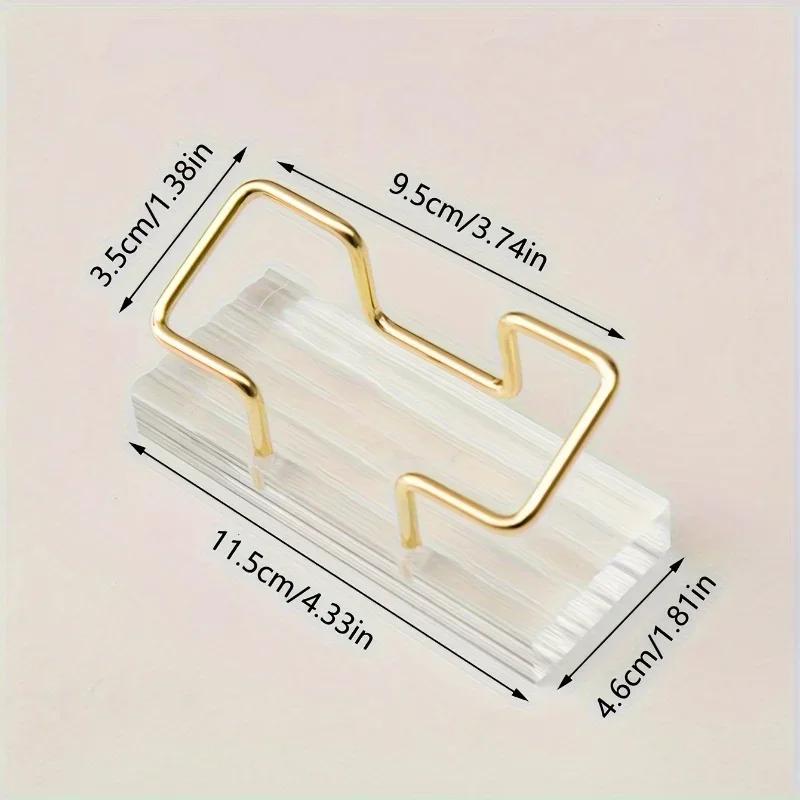 Elegant Acrylic Business Card Holder with Golden Metal Base - Clear PMMA Desktop Display Stand for Invitations