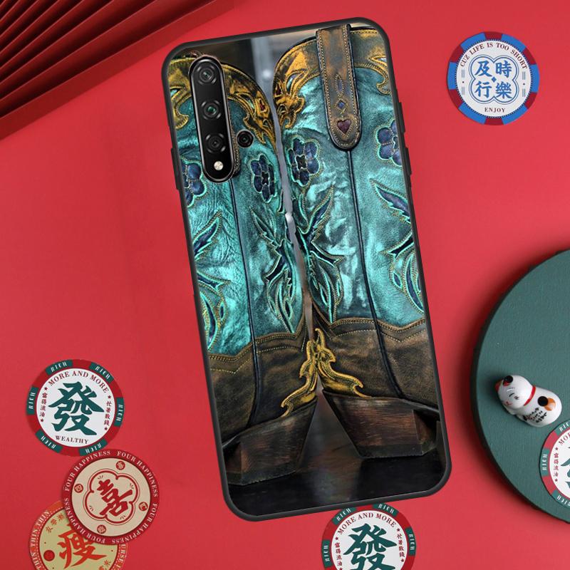 Western Cowgirl Cowboy Boots Cowhide For Huawei Nova Y73 Y72 Y90 Y70 Y60 Y91 Y61 12s 12i 11i 9 10 SE P40 Lite P60 P30 Pro Case