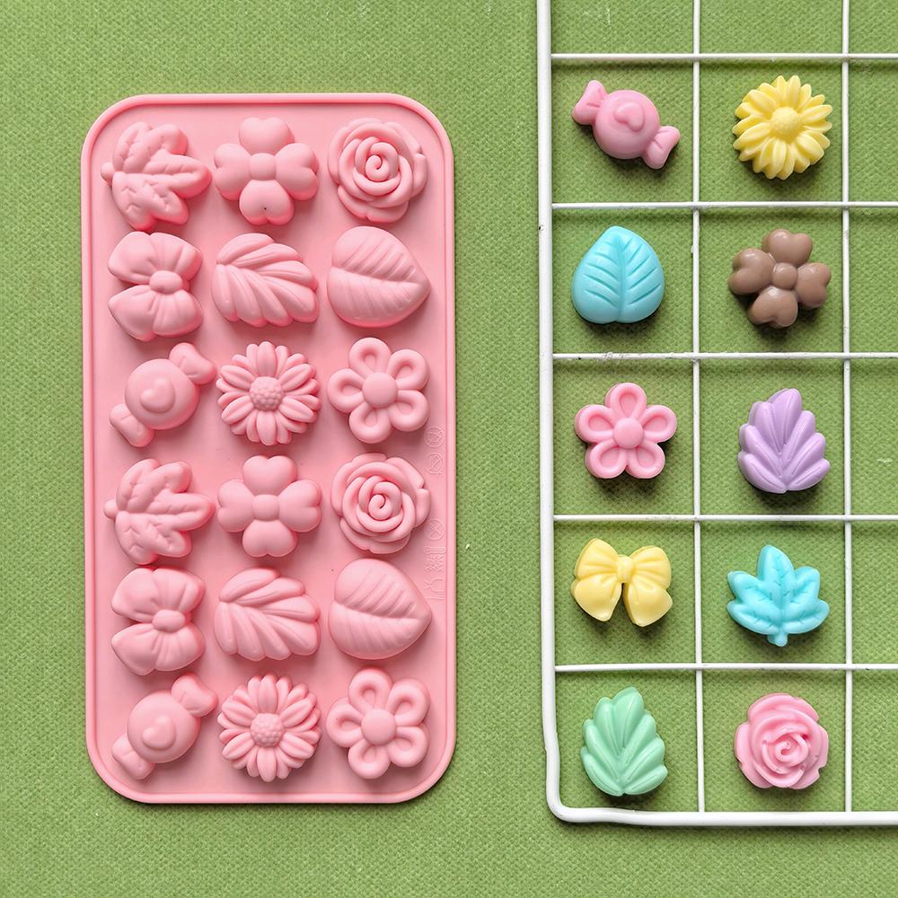 18 Hole Leaf, Flower Shaped DIY Non Stick Silicone Mold for Gummies, Chocolates, Candies