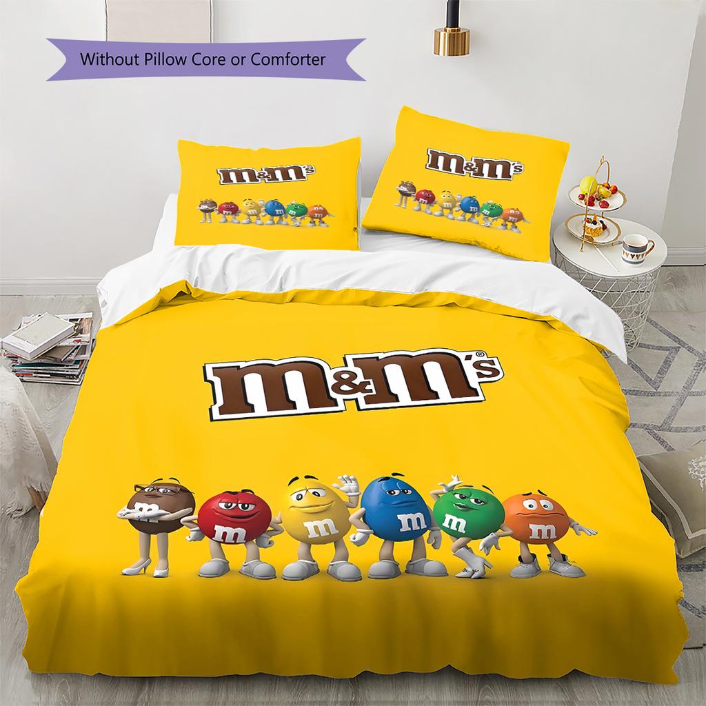 M&M's Muster Bettwäsche, Steppbett Set Bettbezug Kissenbezug Zuhause Geburtstagsgeschenk (1 Bettbezug + 2 Kissenbezüge, ohne Füllung)
