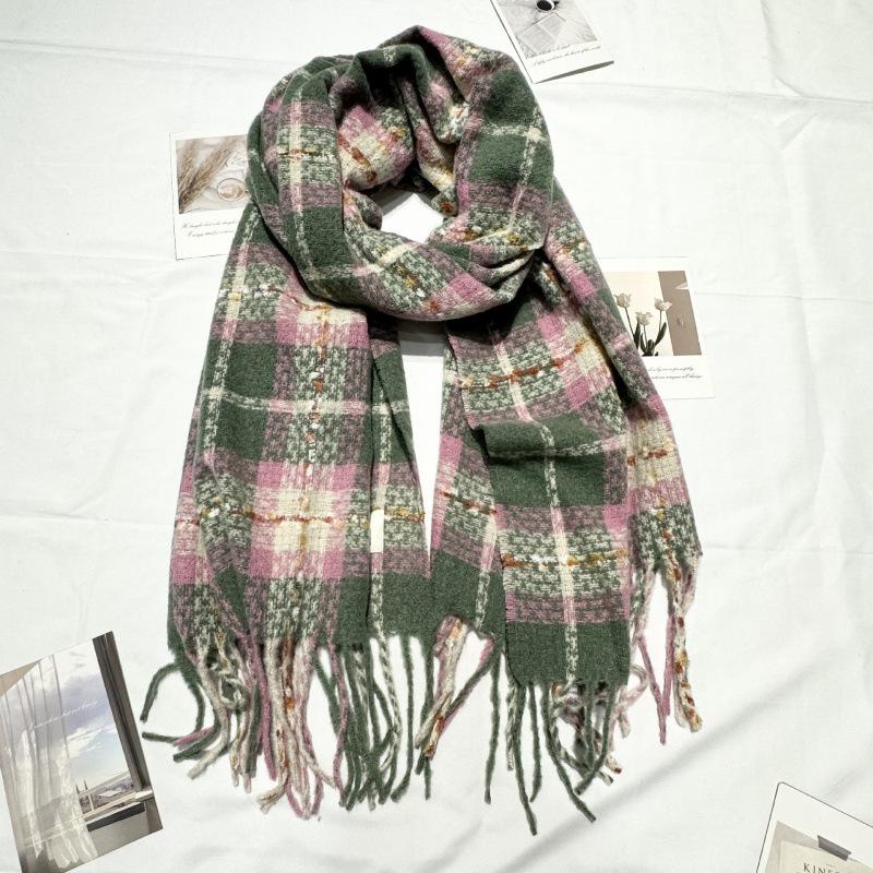 Autumn and Winter New Milk Huhu Imitation Cashmere Scarf Women's Plaid Simple Cute Tassel Warm Scarf Men's Shawl