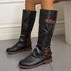 Fashion Autumn and Winter New Knee High Boots for Women Leather Square Low Heel High Boots Roman Style Belt Buckle Long Botas