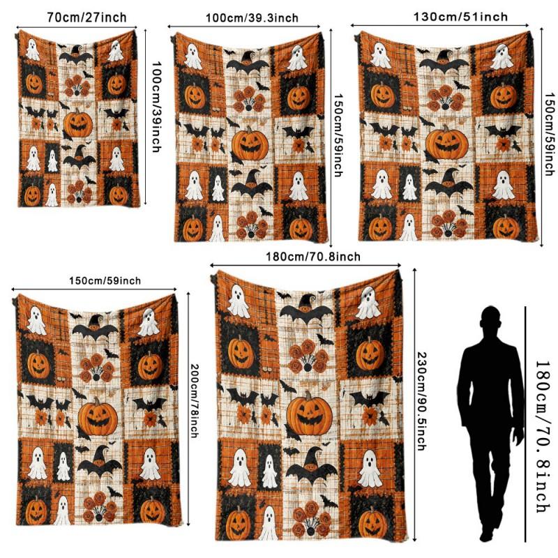 Soft Fleece Blanket Halloween Seasonal Use - Digital Print Cartoon Design Warm Lightweight Throw Bed Sofa Nap