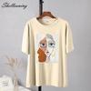 Shellsuning Summer Retro Character Printed T Shirts Women Korean Graphic Trendy Tees Loose Casual Short Sleeve Female Tops