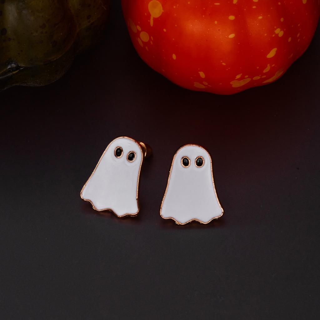 Cute Cartoon White Ghost Stud Earrings for Women Funny Monster Little Devil Earrings Halloween Gothic Party Spooky Jewelry Gift