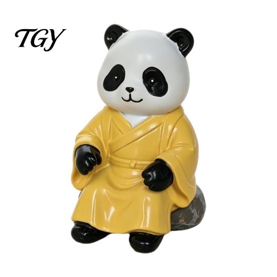 Minimalist Home Soft Furnishings Panda Playing Go Chess Figurine, Resin Zen Robe Tabletop Meditation Courtyard Landscaping Ornament, Cute Statue