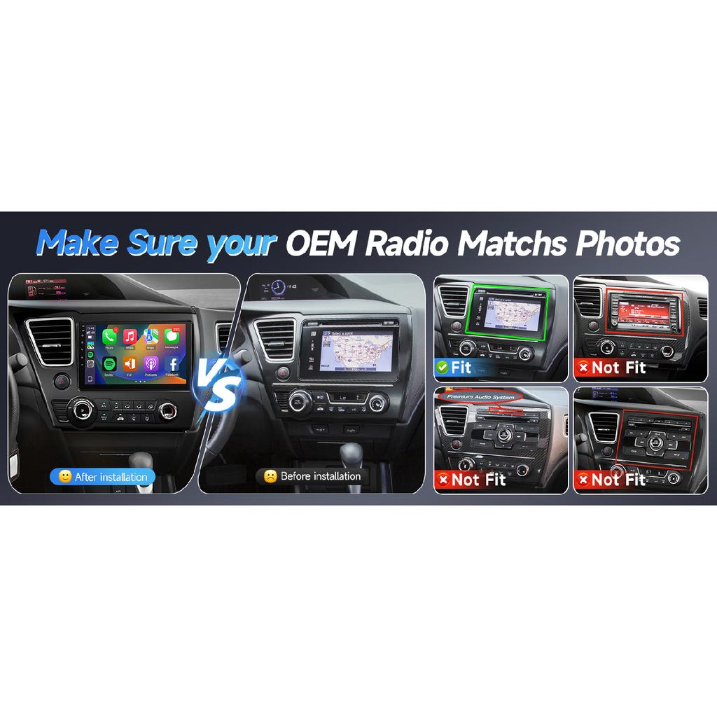 Android 12 Car Stereo for Honda Civic 2013-2017, 9inch IPS Touch Screen for Civic Head Unit, Carplay/Android Auto/Bluetooth/GPS/WiFi/Backup