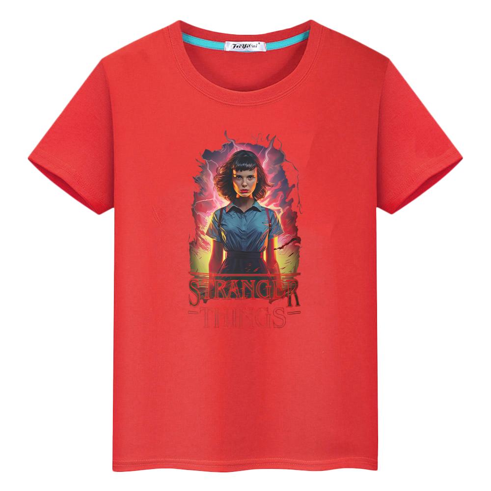 

stranger things print t shirt for kids boy10year 100%Cotton Tops Anime Tees Kawaii Short tshirt y2k one piece kids clothes girls 100 красный
