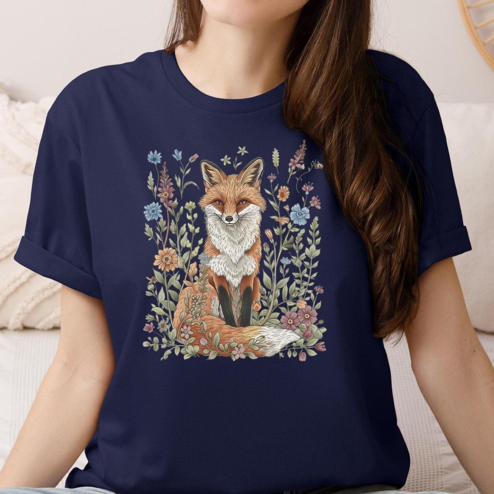 Fox T-Shirt, Vintage Forest Shirt, Forestcore T-Shirt, Goblincore, Boho shirt, Gift Idea Mom, T-Shirt Women, Shirt Mom, Cottagecore Shirt 4XL