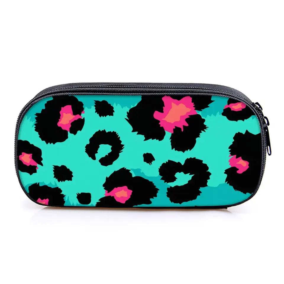Pink Leopard Print Layered Fabric Pencil Case 3D Cartoon Pen Bag Best Gift for Boys/Girls School & Office Use