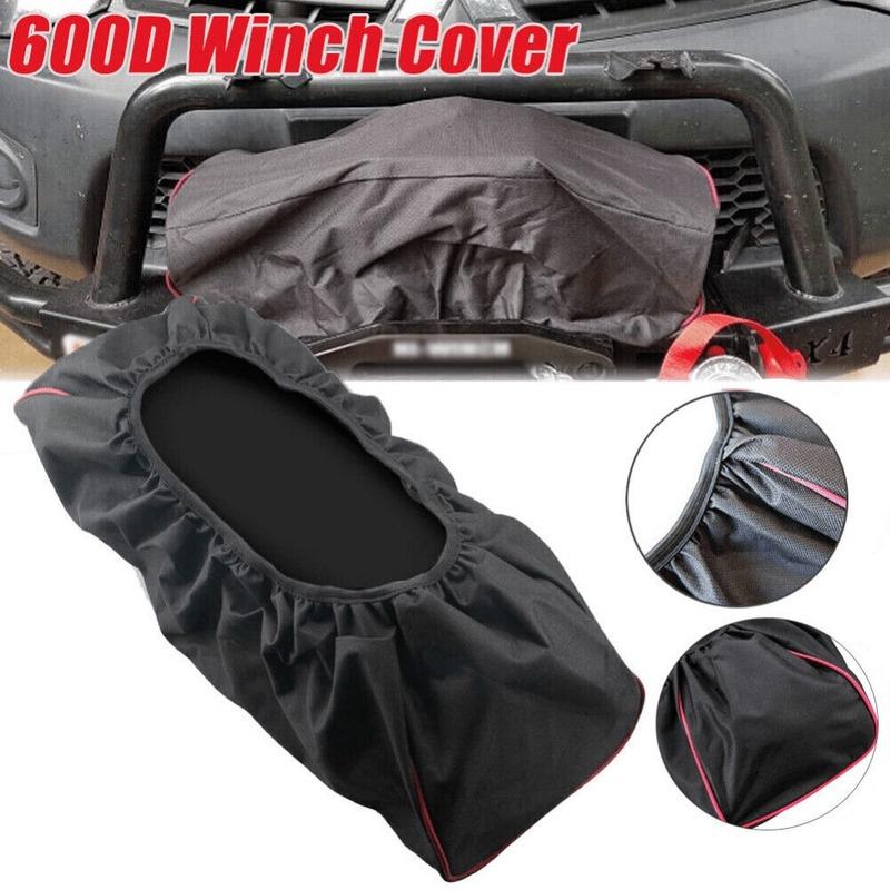 [Winch Dust Cover] Black Thickened Soft Winch Dust Cover 600D, 8000-17500 lbs Trailer SUV Universal Type (22" x 9.5" x 7")