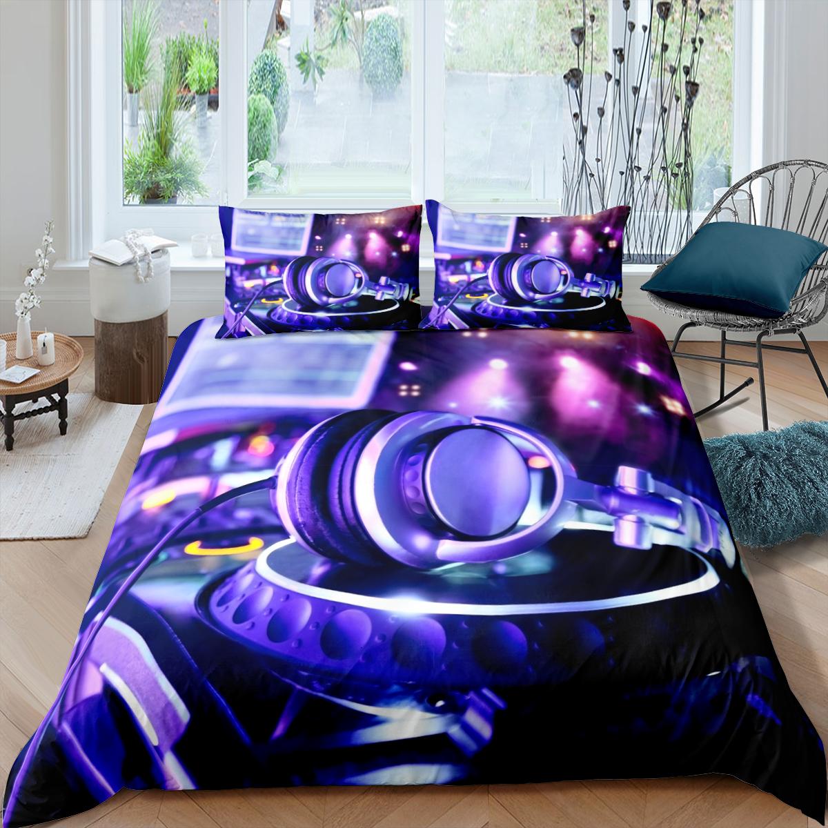 

Home Living Luxury 3D DJ Earphone Bedding Set Music Duvet Cover Pillowcase Queen Full Size Comforter Bedding for kids boys EU Single 135x200cm