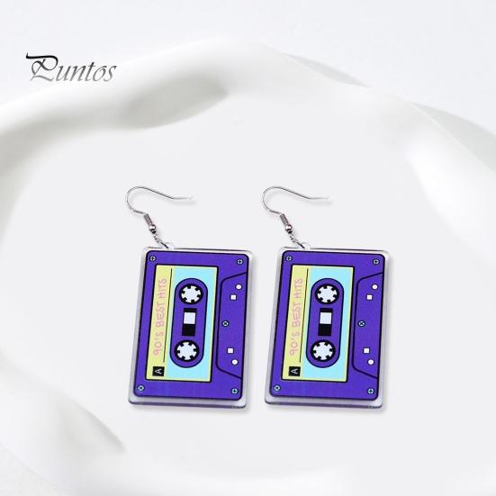 1 para Vintage nadruk zebry kolczyki z taśmą magnetyczną 1980. akrylowe Retro kaseta Crush kolorowe wiszące kolczyki biżuteria prezent