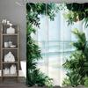 Ocean Beach Swing Greenery Shower Curtain, Bathroom Decorative Shower Curtain, Waterproof Shower Curtain with Hooks